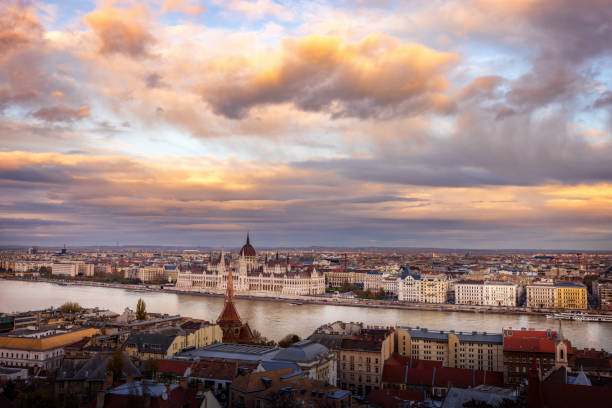 Famous Hungarian Parliament in the Budapest at sunset.