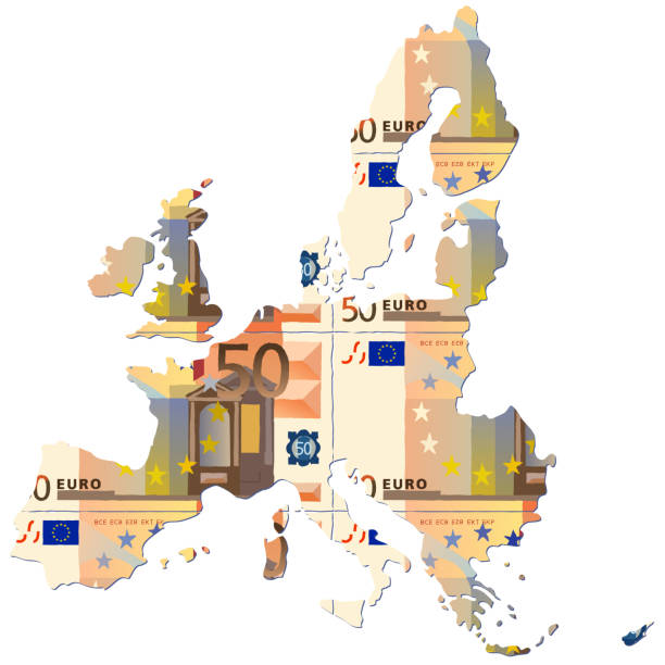 illustrazioni stock, clip art, cartoni animati e icone di tendenza di comunità economica europea, banconota da cinquanta euro, illustrazione vettoriale - european union currency european union coin backgrounds paper currency