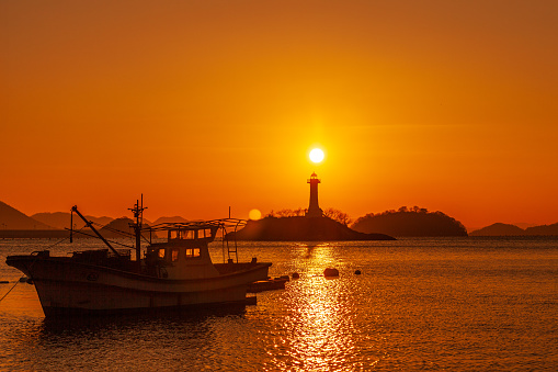 A sunrise in the sea at Sagungdumi Port in Masan, Korea