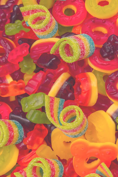 istock Assorted colorful gummy candies. Top view. Jelly donuts. 1897223135