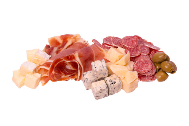 istock Cheese, olives, salami, jamon isolated on a white backgrund. 1897223665