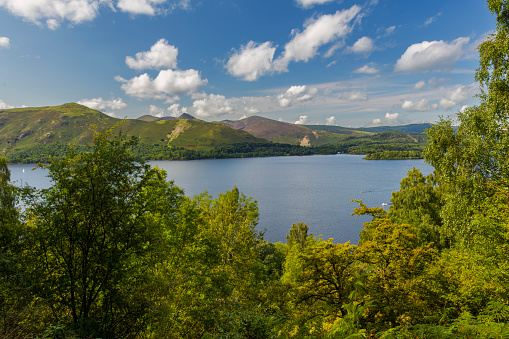 Looking over Loch Katrine in The Trossachs National Park in the Scottish Highlands from the summit of Ben A'an