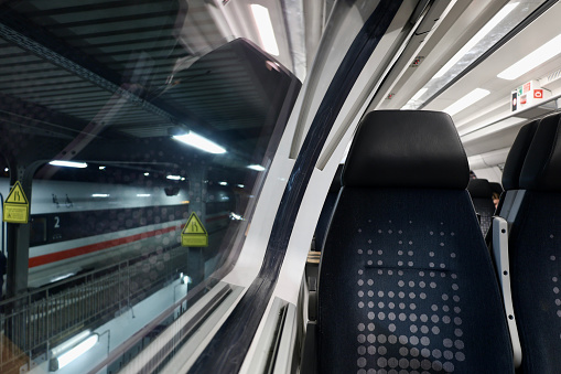 Mainz, Germany, December 31, 2023, Empty Train seats and a window