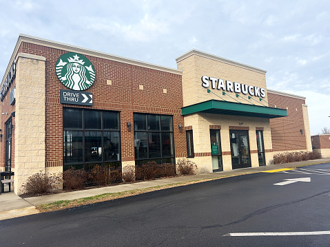 Allison Park, USA.   December 25, 2023\nStarbucks Store in Allison Park. This Starbucks is a stand alone store right off busy Route 8.