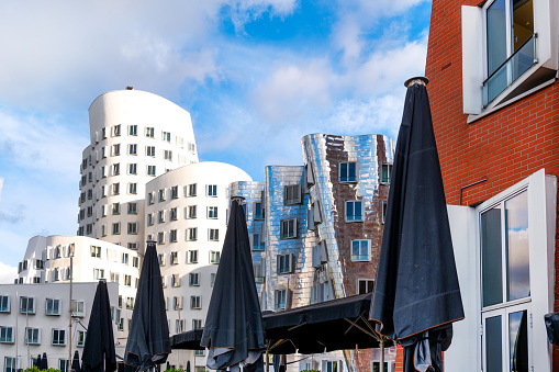 View of the modern buildings of the Media harbor in Düsseldorf, Germany