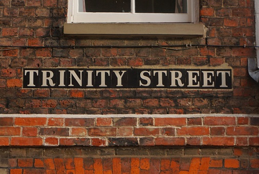 Cambridge, England - 26 December 2023: A street sign for one of the historic streets in Cambridge.