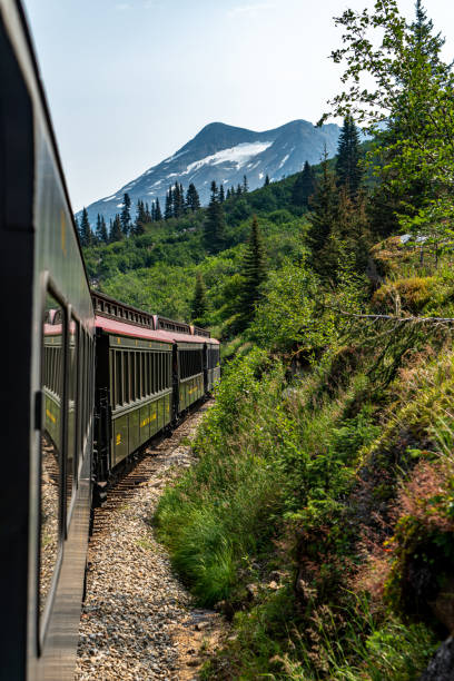 istock White Pass Summit excursion tour train in the mountains, Alaska, USA. 1897416381