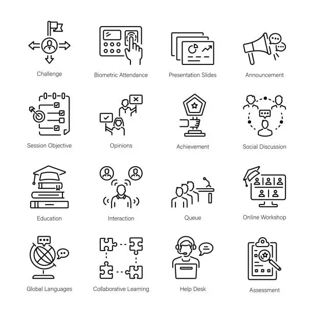 Vector illustration of Educational Workshops Linear Style Icons