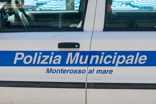 Monterosso, Italy, July 27, 2023. Municipal police car.