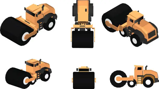 Vector illustration of Images of various views of construction vehicles,Transportation, construction of buildings, and construction