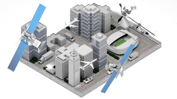 istock Using satellite communications to capture transportation locations in large cities.,3D rendering 1897526230