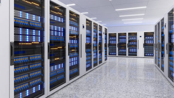 istock Shot of Data Center With Multiple Rows of Fully Operational Server Racks. Modern Telecommunications,Data center cooling,server room,3d rendering 1897531925