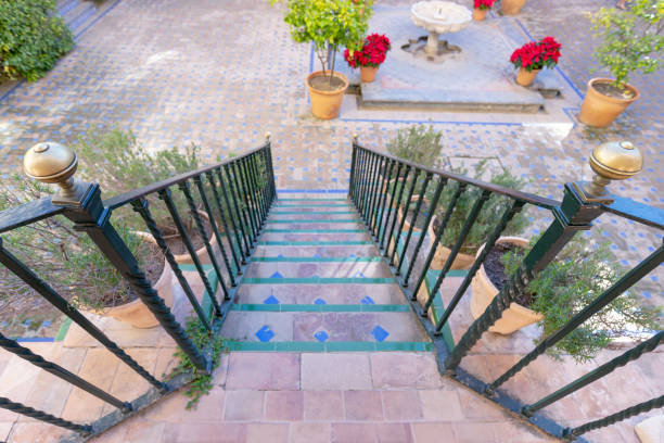 Beautiful vintage stairs in Alcazar of Seville, Andalusia, Spain