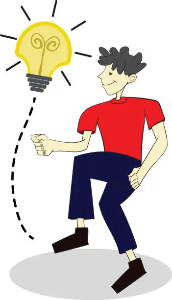 Vector illustration of young man with no light bulb in the air, innovative ideas