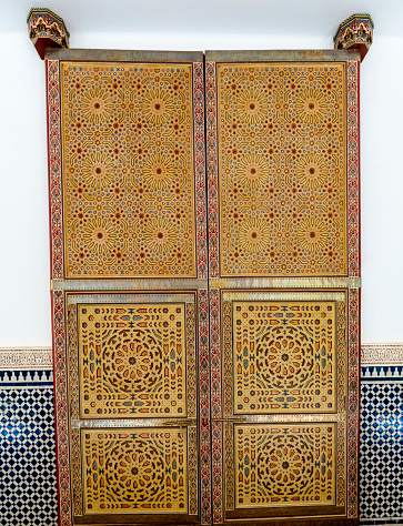 Ornate door in a small mosque in Erfoud, Morocco