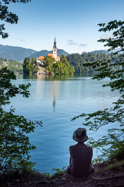 landscape of slovenia - santa maria church foto e immagini stock