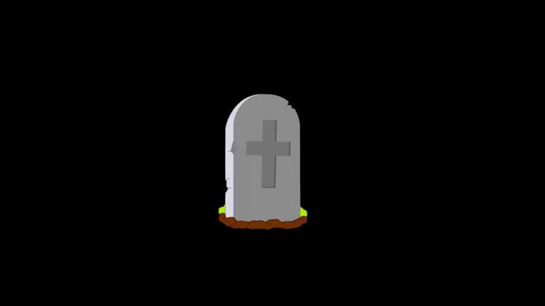 Grave with tombstone icon isolated on transparent background. 4K Video motion graphic animation. Graveyard loop, 3d animation. Halloween concept. green screen .