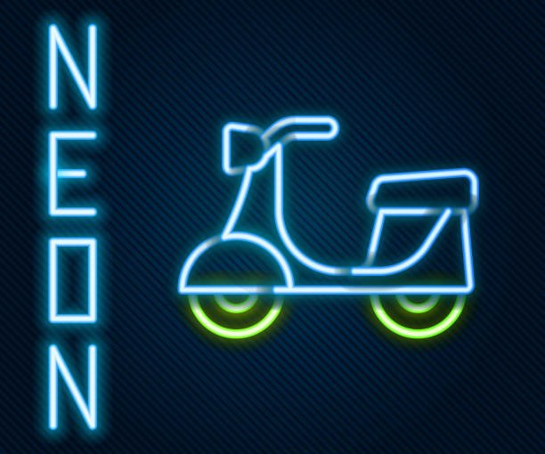 istock Glowing neon line Scooter icon isolated on black background. Colorful outline concept. Vector 1898016520