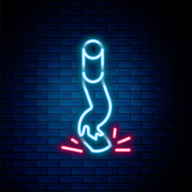 istock Glowing neon line Cigarette butt icon isolated on brick wall background. Stubbed out cigarette. Colorful outline concept. Vector 1898052702