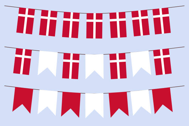 ilustrações, clipart, desenhos animados e ícones de dinamarca bandeira bunting guirlanda para a decoração elemento isolado ilustração do vetor - bandeira dinamarquesa