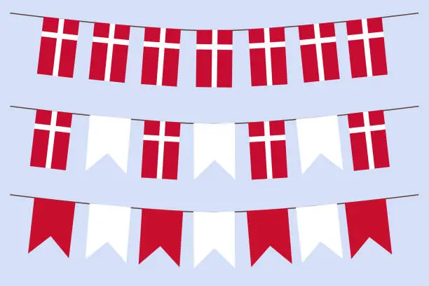 Vector illustration of Denmark flag bunting garland for decoration isolated element vector illustration