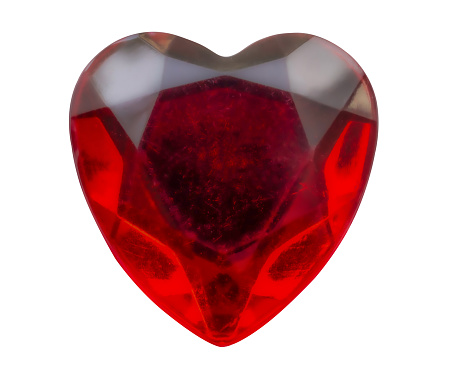 Red heart shape crystal valentines day symbol sticker isolated on white background