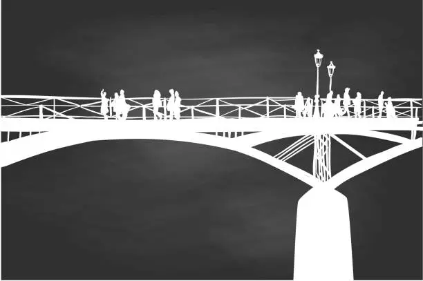 Vector illustration of European Pedestrian Bridge Blackboard