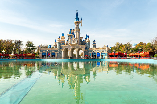 United States, United States – May 08, 2019: A scenic view of Hogwarts castle in the Wizarding World of Harry Potter at Universal Studios Park, LA