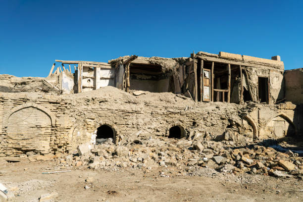 istock The old clay-brick building has been destroyed. Destroyed buildings 1898224813