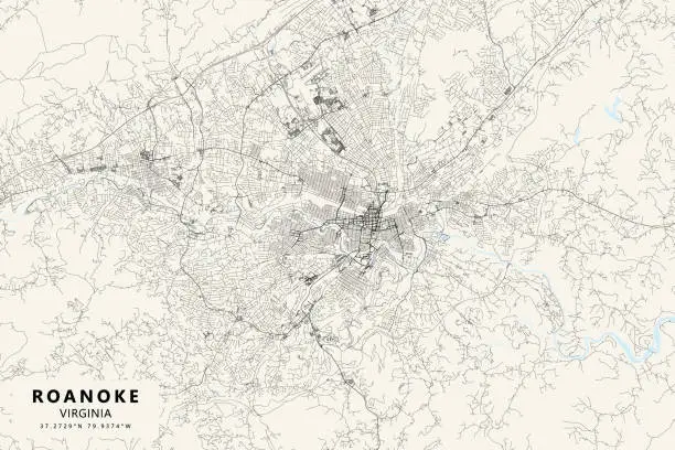 Vector illustration of Roanoke, Virginia, USA Vector Map