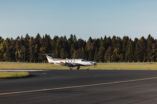 Oslo, Norway - 20.06.2022: A Embraer Legacy 600 business jet landing on a runway