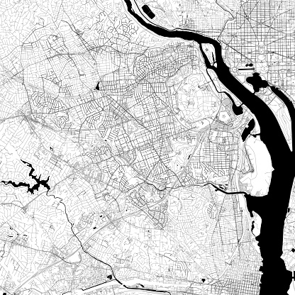 Topographic / Road map of Arlington, Virginia. Map data is public domain via census.gov. All maps are layered and easy to edit. Roads are editable stroke.