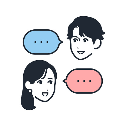 Simple vector icon illustration material of a young man and woman having a conversation