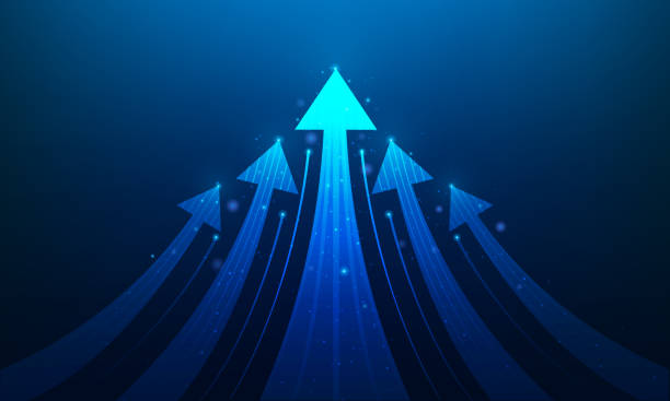 istock business arrow up process increase to success on blue background. Economic growth trend arrow digital technology. vector illustration technology. 1898357847