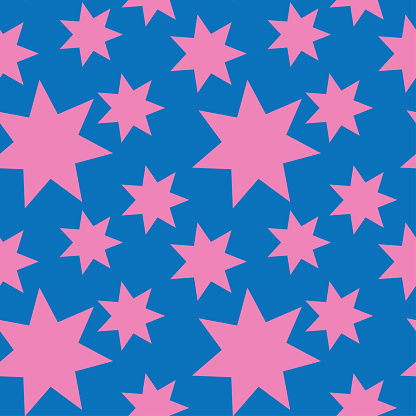 Pink flat stars seamless pattern. Repeat and tileable pattern. Swatch ready for fabric print