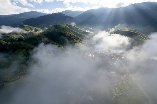 Top view Landscape of Morning Mist with Mountain Layer