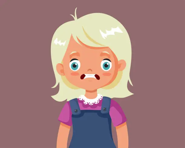 Vector illustration of Vector Stressed Little Girl Feeling Overwhelmed and Unhappy