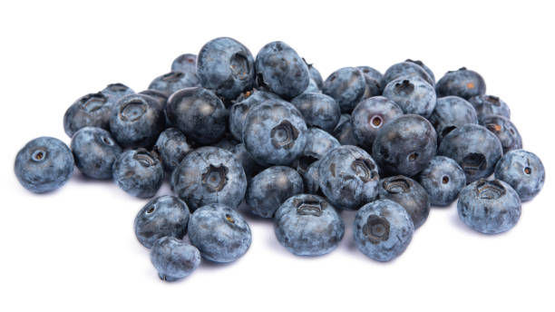 istock Group of fresh juicy blueberries isolated on white background 1898891819