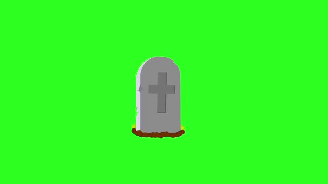 Grave with tombstone icon isolated on transparent background. 4K Video motion graphic animation. Graveyard loop, 3d animation. Halloween concept. green screen .