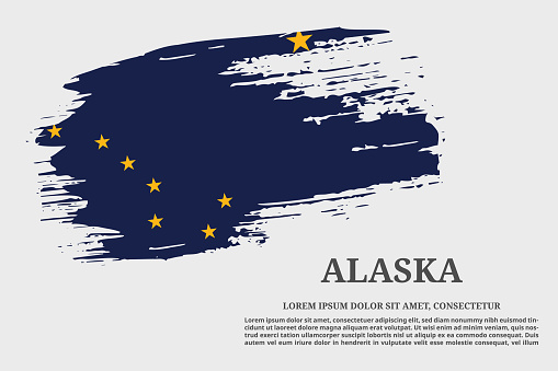 Alaska US flag grunge brush and text poster, vector