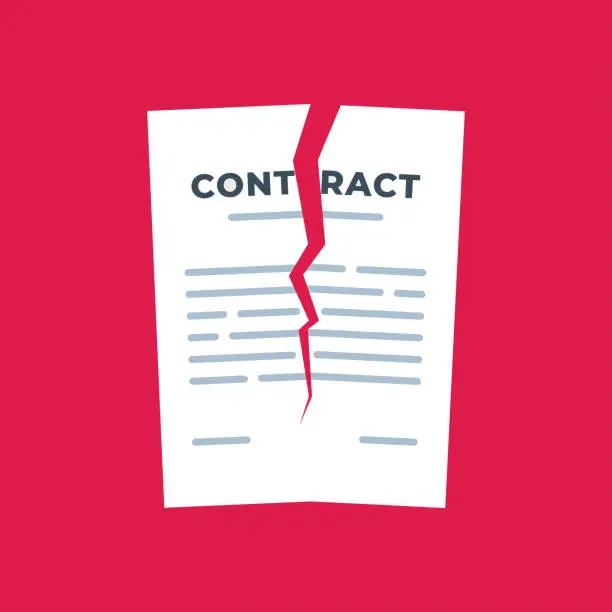 Vector illustration of A ripped contract letter on the red background.