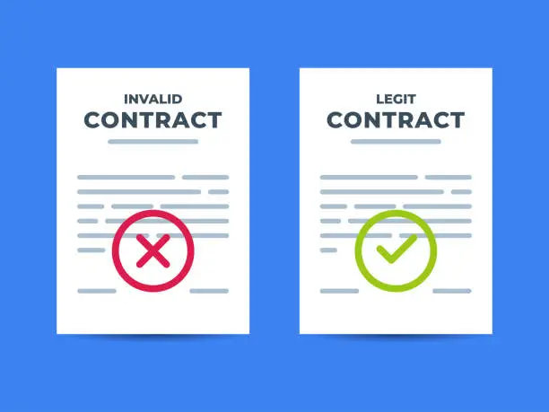 Vector illustration of A valid and invalid contract letter on the blue background. Vector Illustration.