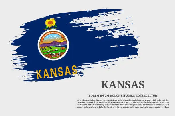 Vector illustration of Kansas US flag grunge brush and poster, vector
