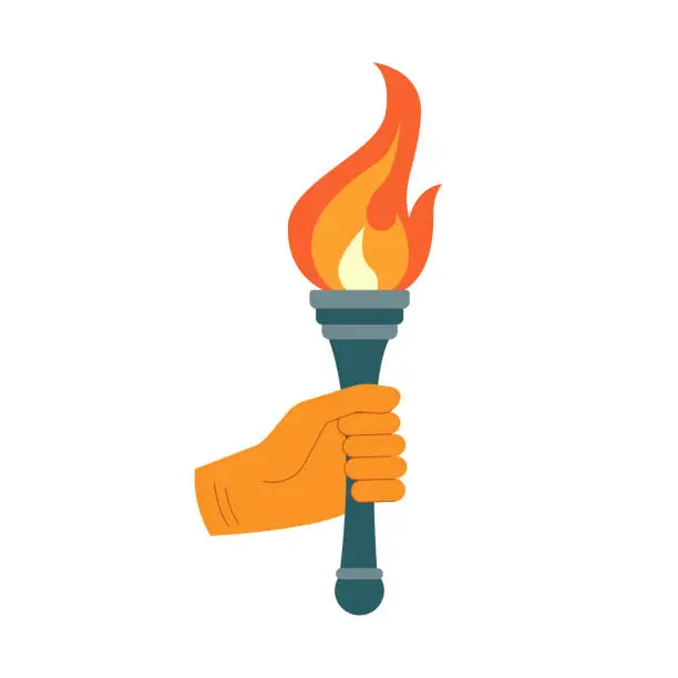 Vector illustration of Burning torch with flame in hand