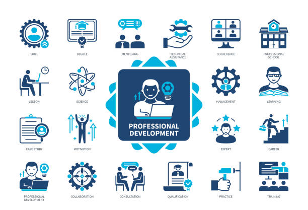 bildbanksillustrationer, clip art samt tecknat material och ikoner med professional development solid icon set - akademikeryrke