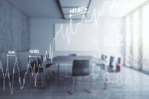 istock Multi exposure of abstract virtual financial graph hologram on a modern conference room background, forex and investment concept 1899073623