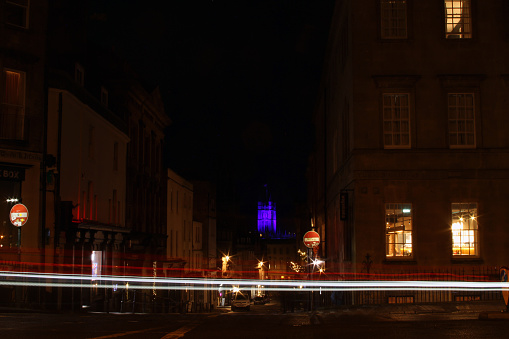 Street scene from Bath including the illuminated Abbey