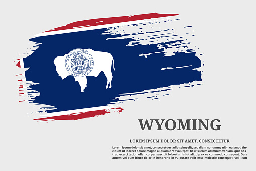 Wyoming US flag grunge brush and text poster, vector
