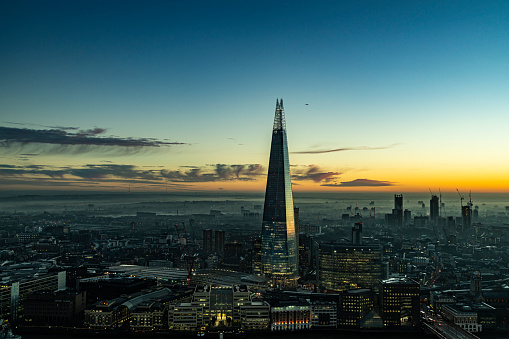 The Shard skyscraper in London. The tallest skyscraper in Europe with the height of 310 m, designed by architect Renzo Piano.