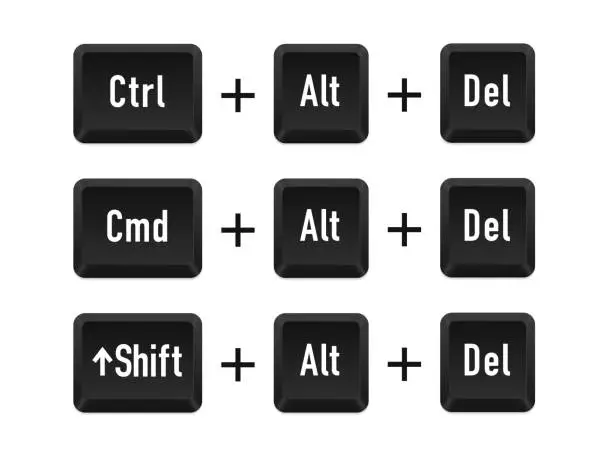 Vector illustration of Ctrl alt del shortcut keys. Keyboard keys. Shift alt del. Computer button. Computer keyboard button set. Vector illustration